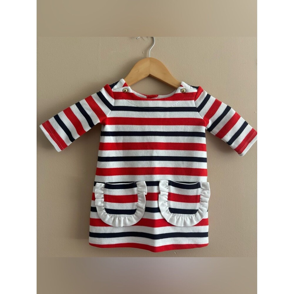 Janie and Jack Girls Striped Knit Dress size 12 18 months 3/4 sleeve red white